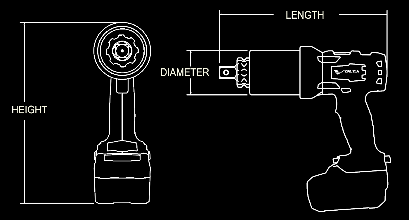Volta Dimensions Line Drawing Black Background 2