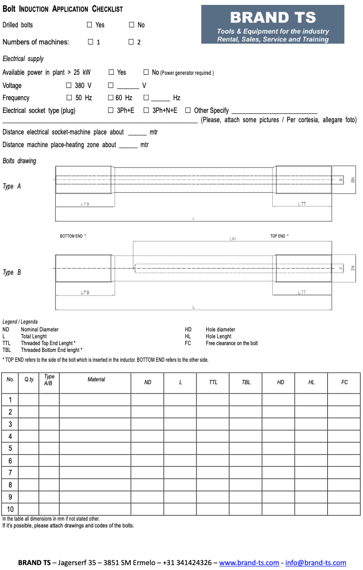 Bolt INDUCTION APPLICATION CHECKLIST